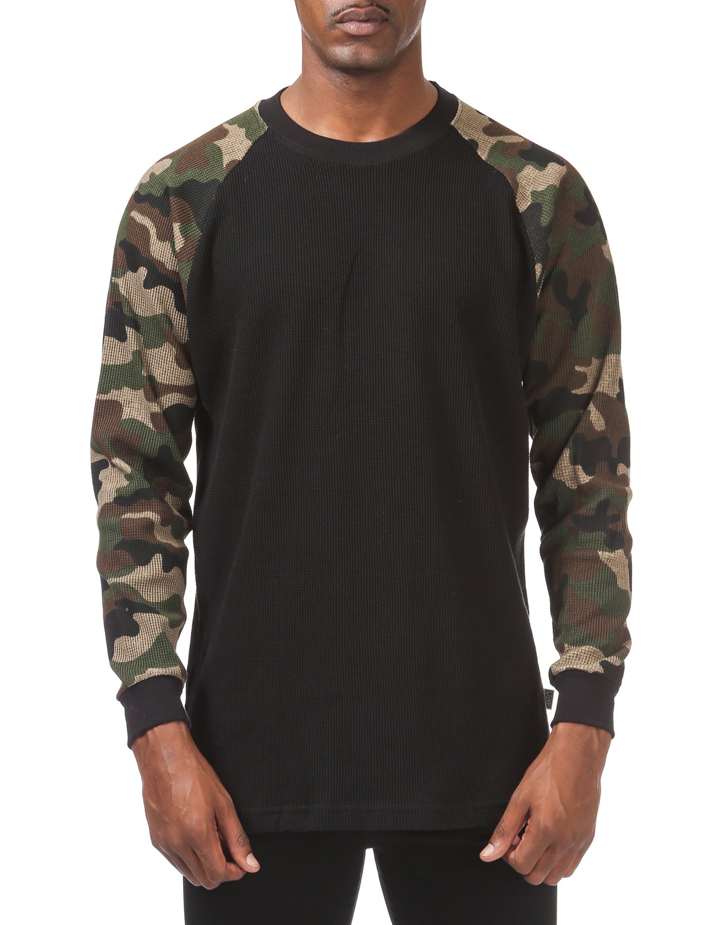 MENS Heavyweight Baseball Thermal Raglan Long Sleeve Shirt(CAMO&BLACK)