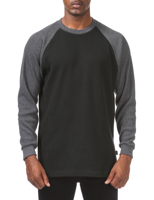 MENS Heavyweight Baseball Thermal Raglan Long Sleeve Shirt (GRAY&BLACK)