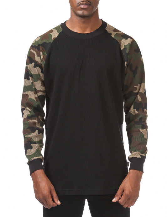 MENS Heavyweight Baseball Thermal Raglan Long Sleeve Shirt(CAMO&BLACK)
