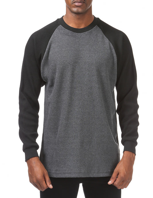MENS Heavyweight Baseball Thermal Raglan Long Sleeve Shirt (BLACK&GRAY)