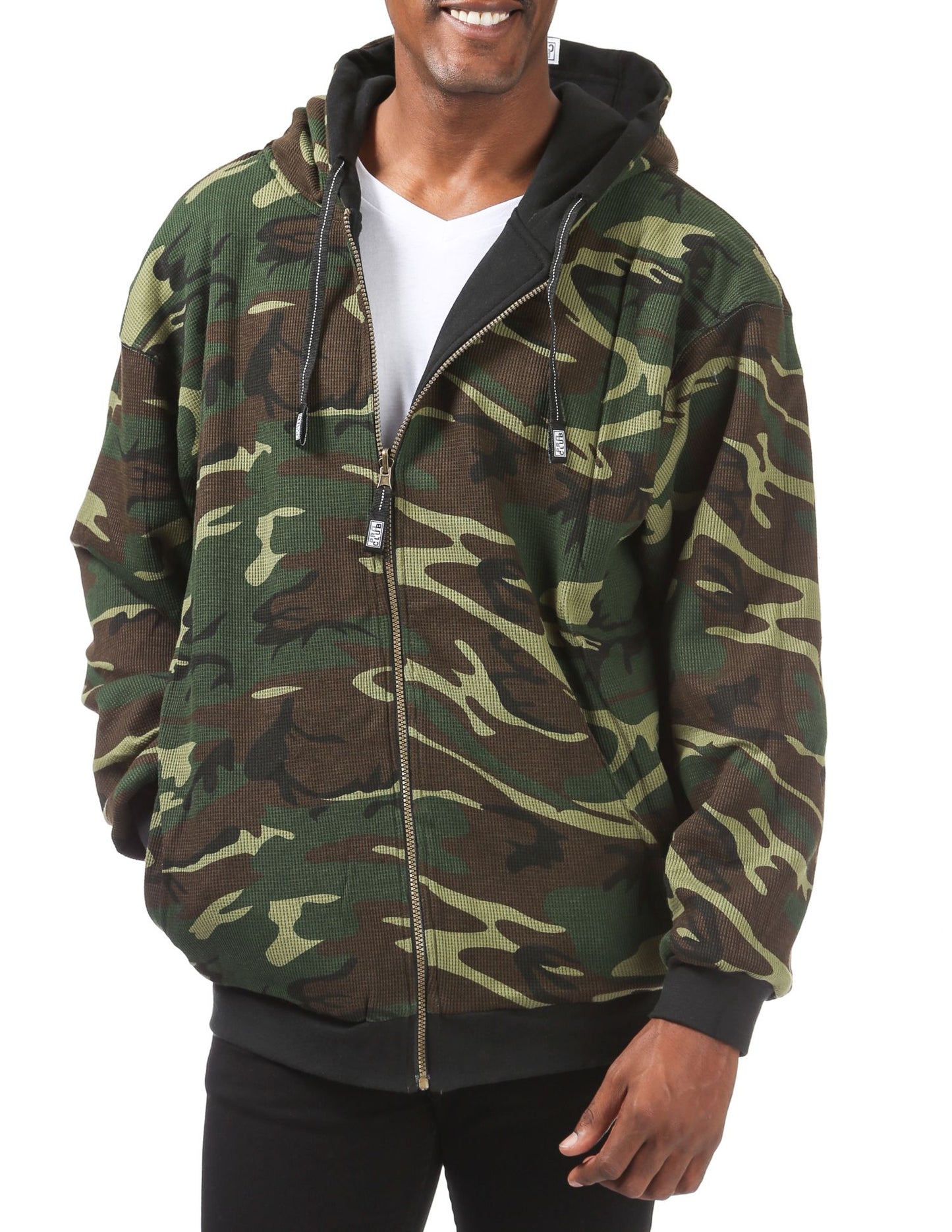 MENS Full Zip Reversible Fleece and Thermal Hoodie(CAMOGREEN)
