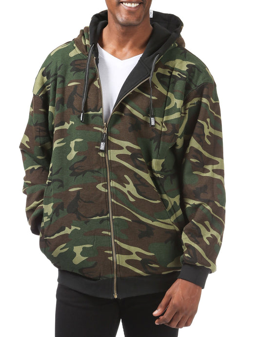 MENS Full Zip Reversible Fleece and Thermal Hoodie(CAMOGREEN)