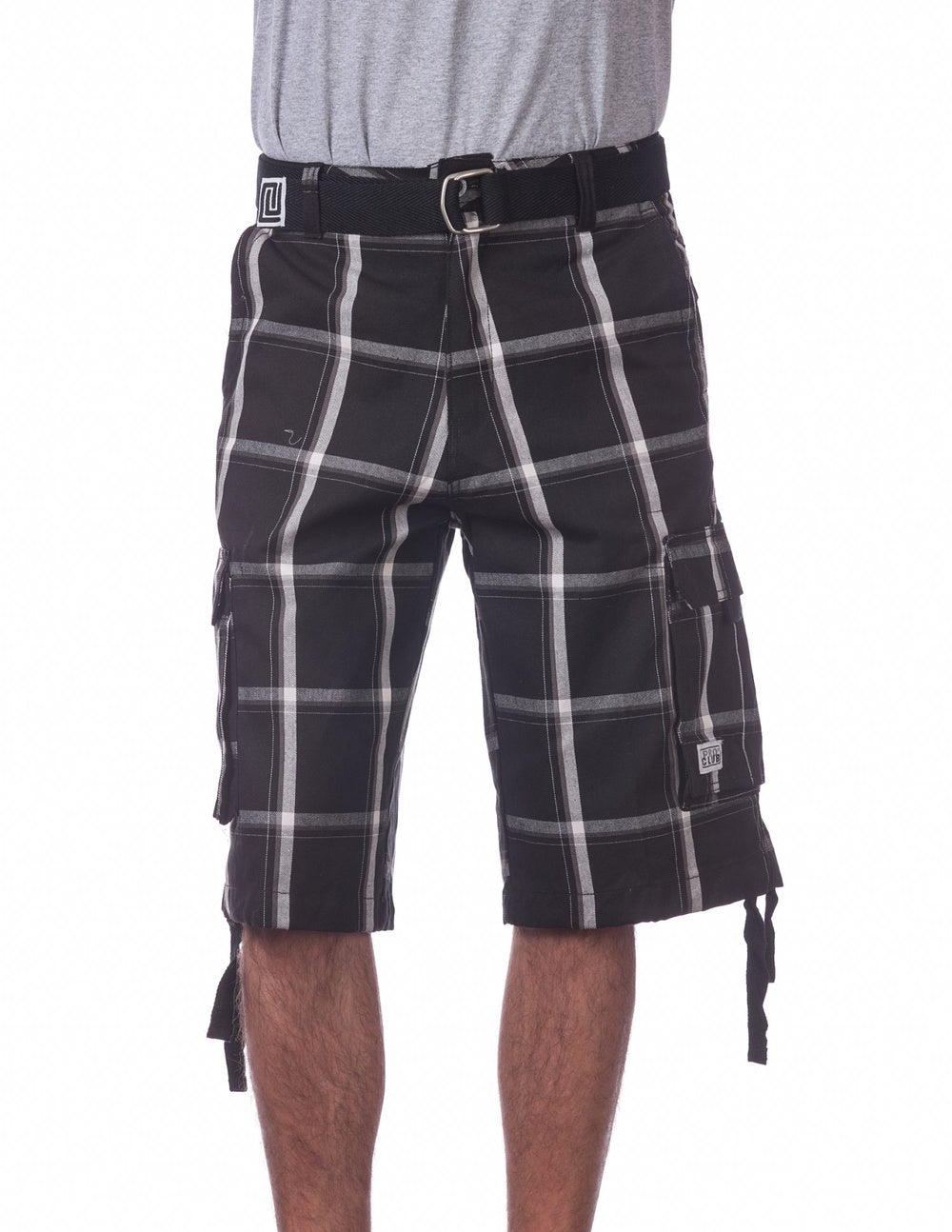 MENS Twill Cargo Shorts (BLACK PLAID)