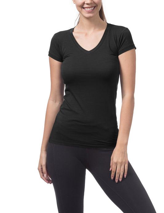 Women’s Short Sleeve V-Neck Tee (BLACK)