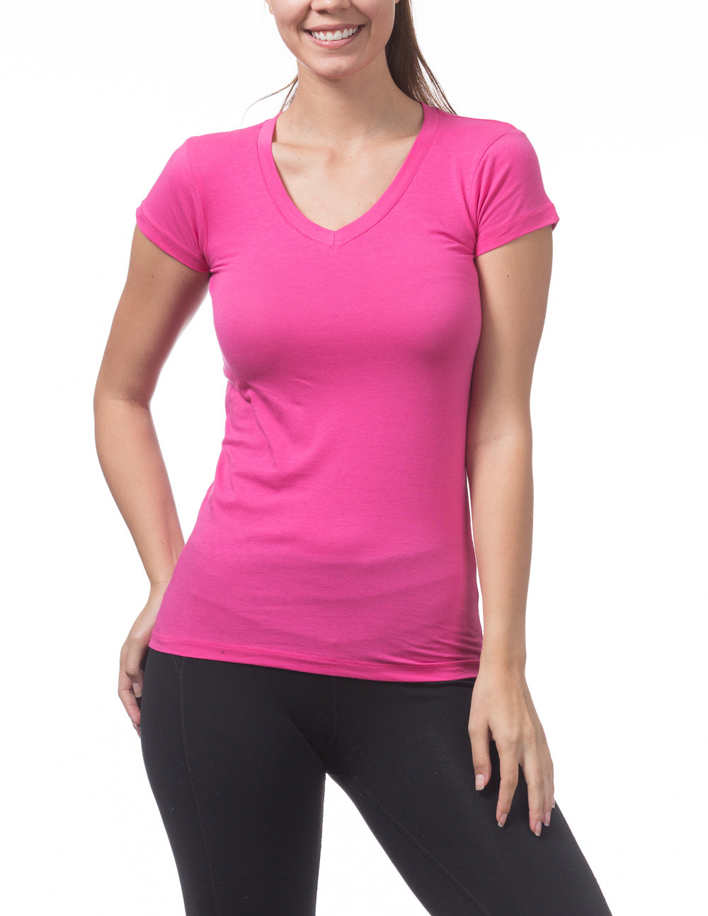 Women’s Short Sleeve V-Neck Tee (HOTPINK)