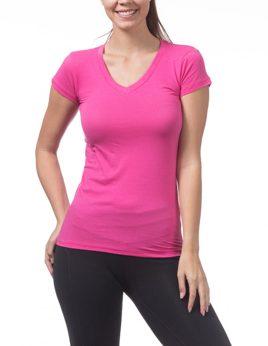 Women’s Short Sleeve V-Neck Tee (HOTPINK)
