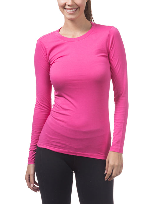Women’s Long Sleeve Crew Neck Tee (HOTPINK)
