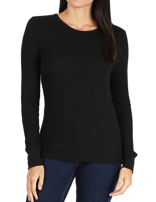 Women’s Long Sleeve Thermal Crew Neck Tee (BLACK)