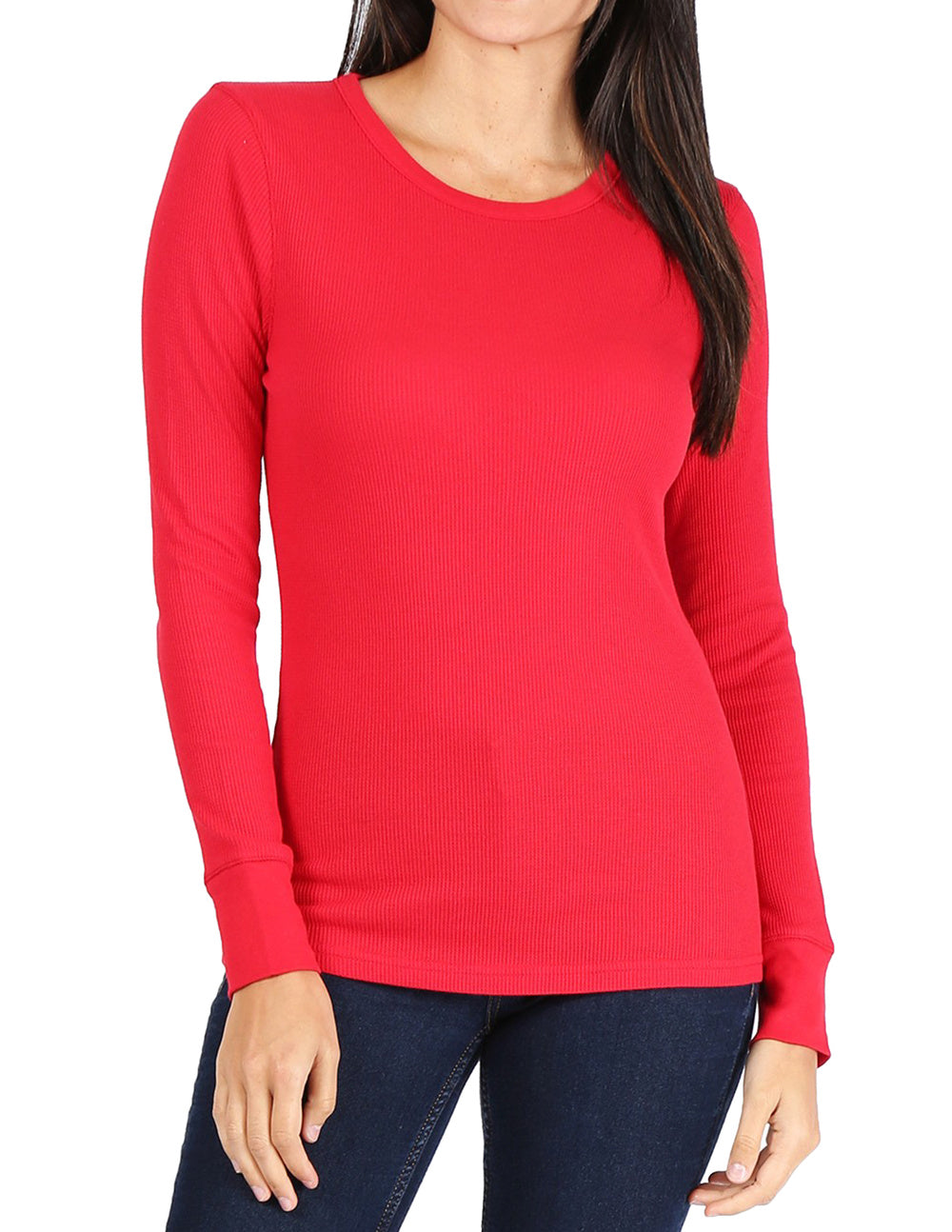 Women’s Long Sleeve Thermal Crew Neck Tee (RED)