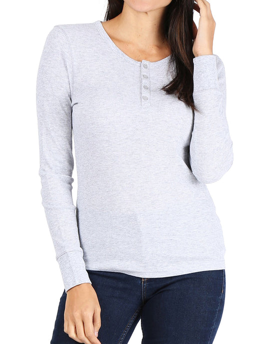 Women’s Long Sleeve Thermal Henley Tee (LIGHTGRAY)